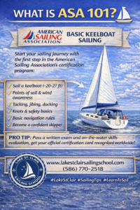 Read more about the article ASA 101 is the Basic Keelboat Sailing certification from the American Sailing Association (ASA).
