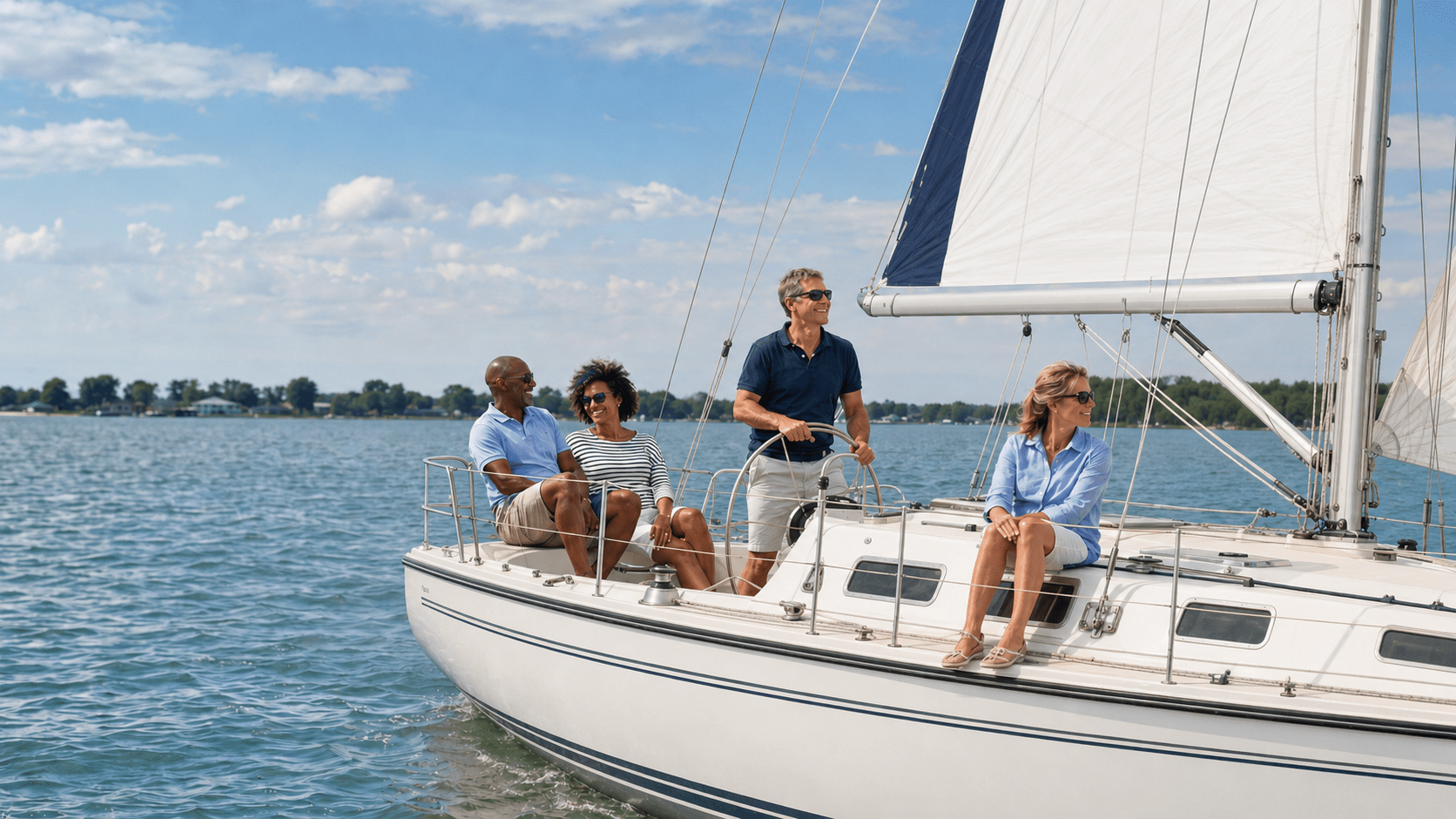 Friends enjoying a captain-led day sail on Lake St. Clair